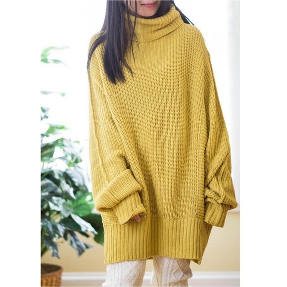 Free People Cocoa Oversized Chunky Turtleneck Sweater Size XS Yellow - Picture 1 of 11